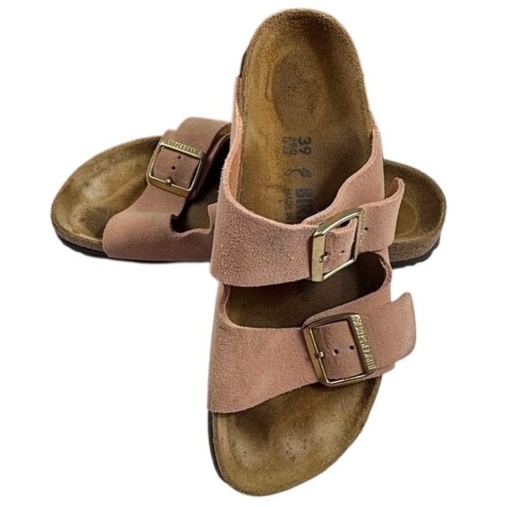 Birkenstock Arizona Rose Pink Suede Double Strap Buckle Sandals Womens 39 L8